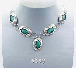 Vintage Handmade Native American Sterling Shadowbox Necklace Malachite Y1