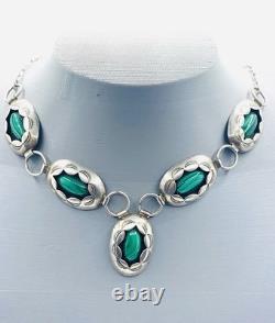 Vintage Handmade Native American Sterling Shadowbox Necklace Malachite Y1