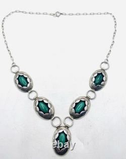 Vintage Handmade Native American Sterling Shadowbox Necklace Malachite Y1