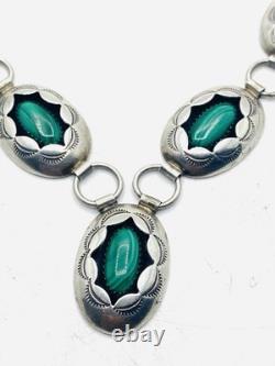 Vintage Handmade Native American Sterling Shadowbox Necklace Malachite Y1