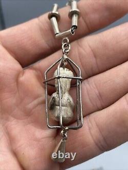 Vintage Handmade Navajo Sterling Silver Necklace And Earring Set