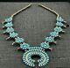 Vintage Handmade Navajo Turquoise & Sterling Silver Squash blossom Necklace LMB