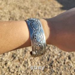 Vintage Handmade Sterling Silver Cuff Bracelet Native? American Tribal Design