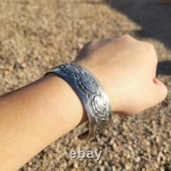 Vintage Handmade Sterling Silver Cuff Bracelet Native? American Tribal Design