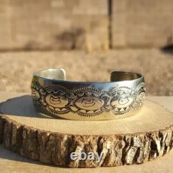 Vintage Handmade Sterling Silver Cuff Bracelet Native? American Tribal Design