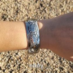Vintage Handmade Sterling Silver Cuff Bracelet Native? American Tribal Design