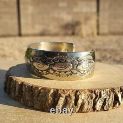 Vintage Handmade Sterling Silver Cuff Bracelet Native? American Tribal Design