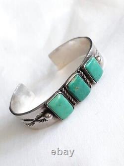 Vintage Helen Harrison Navajo ingot sterling silver turquoise bracelet, 35 g