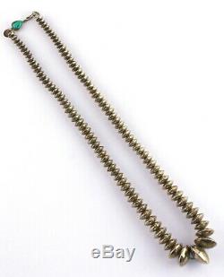 Vintage Henry Yazzie Sterling Silver Navajo Bench Bead Necklace Turquoise Clasp
