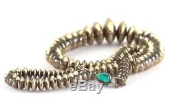 Vintage Henry Yazzie Sterling Silver Navajo Bench Bead Necklace Turquoise Clasp
