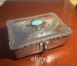 Vintage Herbert Cayatineto Navajo Sterling Silver Trinket Jewelry Box Turquoise