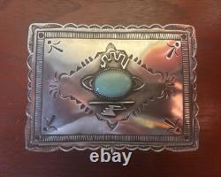 Vintage Herbert Cayatineto Navajo Sterling Silver Trinket Jewelry Box Turquoise