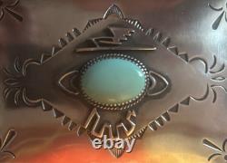 Vintage Herbert Cayatineto Navajo Sterling Silver Trinket Jewelry Box Turquoise