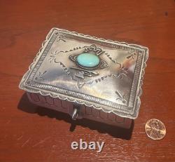 Vintage Herbert Cayatineto Navajo Sterling Silver Trinket Jewelry Box Turquoise