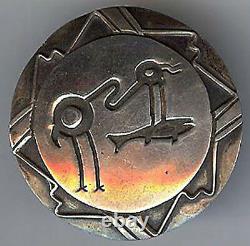 Vintage Hopi Indian Silver Bird Catching A Fish Pin Brooch