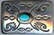 Vintage Hopi Indian Stamped Cut Out Designs Sterling Turquoise Belt Buckle