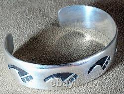 Vintage Hopi Native American Sterling Silver Prayer Feather Fan Cuff Bracelet