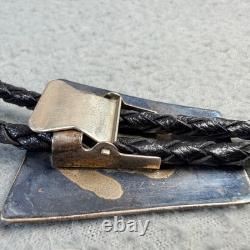 Vintage Hopi Sterling Silver Overlay Turtle Bolo Tie Braided Black Leather Tie Vintage Hopi Sterling Silver Overlay Turtle Bolo Tie Braided Black Leather Tie