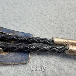 Vintage Hopi Sterling Silver Overlay Turtle Bolo Tie Braided Black Leather Tie Vintage Hopi Sterling Silver Overlay Turtle Bolo Tie Braided Black Leather Tie