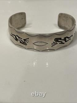 Vintage Hopi Sterling Silver Roadrunner Overlay Cuff Bracelet 37.9g Size 7.75
