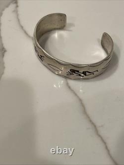 Vintage Hopi Sterling Silver Roadrunner Overlay Cuff Bracelet 37.9g Size 7.75