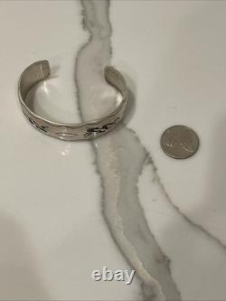 Vintage Hopi Sterling Silver Roadrunner Overlay Cuff Bracelet 37.9g Size 7.75