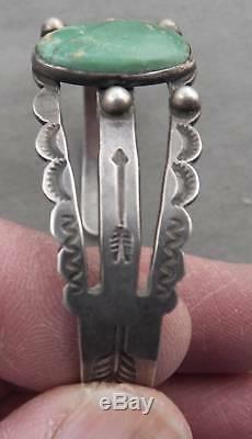 Vintage Indian Jewelry Arrow Stamped Sterling & Turquoise Tourist Bracelet