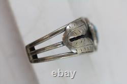 Vintage Indian Native Am Turquoise Leaf Sterling Silver 925 5.5 Cuff Bracelet
