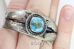 Vintage Indian Native Am Turquoise Leaf Sterling Silver 925 5.5 Cuff Bracelet