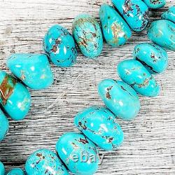 Vintage Indian Native American Sterling Silver Turquoise Necklace Big Bead 16.5