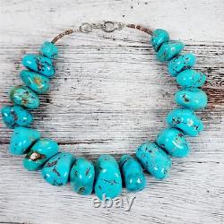 Vintage Indian Native American Sterling Silver Turquoise Necklace Big Bead 16.5