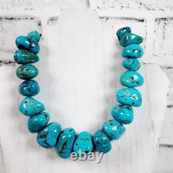 Vintage Indian Native American Sterling Silver Turquoise Necklace Big Bead 16.5