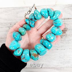 Vintage Indian Native American Sterling Silver Turquoise Necklace Big Bead 16.5