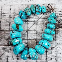 Vintage Indian Native American Sterling Silver Turquoise Necklace Big Bead 16.5