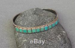 Vintage Indian Silver Stamped Square Turquoise Inlay Row Cuff Bracelet SM Wrist