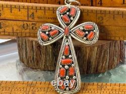 Vintage Irene Chiquito Sterling Silver Coral Cluster Cross Pendant-2141.25