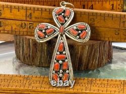 Vintage Irene Chiquito Sterling Silver Coral Cluster Cross Pendant-2141.25