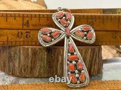 Vintage Irene Chiquito Sterling Silver Coral Cluster Cross Pendant-2141.25