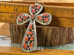 Vintage Irene Chiquito Sterling Silver Coral Cluster Cross Pendant-2141.25