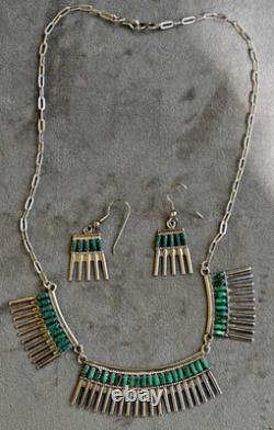 Vintage Iva Hattie IH Zuni Sterling Silver 925 Turquoise Necklace & Earrings Set