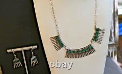 Vintage Iva Hattie IH Zuni Sterling Silver 925 Turquoise Necklace & Earrings Set