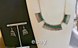 Vintage Iva Hattie IH Zuni Sterling Silver 925 Turquoise Necklace & Earrings Set