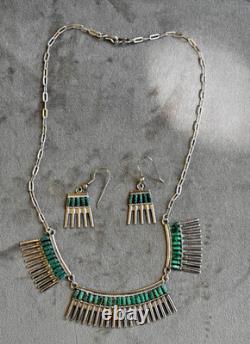 Vintage Iva Hattie IH Zuni Sterling Silver 925 Turquoise Necklace & Earrings Set