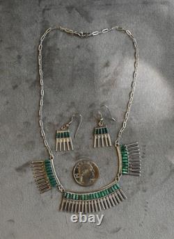 Vintage Iva Hattie IH Zuni Sterling Silver 925 Turquoise Necklace & Earrings Set