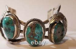 Vintage JT Navajo Native American Sterling Silver Turquoise Cuff Bracelet 52Gr
