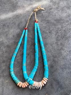 Vintage Jocla turquoise oyster heishi and coral on native string