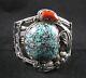 Vintage John Martinez Navajo Sterling Silver, Turquoise & Coral Cuff Bracelet