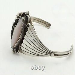 Vintage Kary Begay Navajo Sterling Silver Mother of Pearl Wide Cuff Bracelet