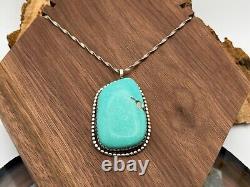 Vintage Kenneth Jones Sterling Silver Large Turquoise Pendant 18-457.25