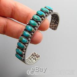 Vintage Kirk Smith Navajo 925 Silver 11 Green Turquoise Cluster Cuff Bracelet